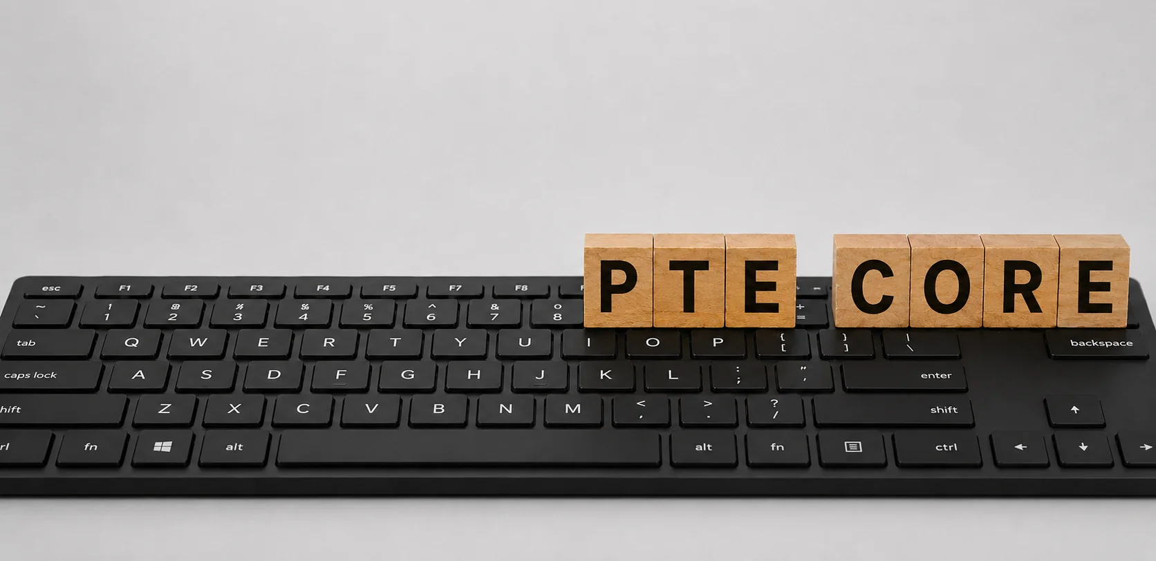 PTE Core logo showing speaking, writing, reading, and listening modules
